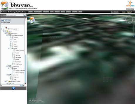 There was also news that Bhuvan would allow users to view the landscape from virtually a house level (10 metres), but when you zoom in to that level all that you see is a blur. The results via Google Earth are better.