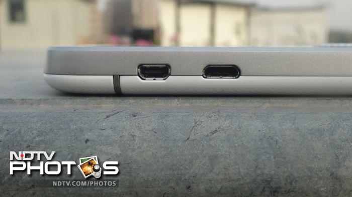 On the left side, there's a micro-HDMI port and a micro-USB port.