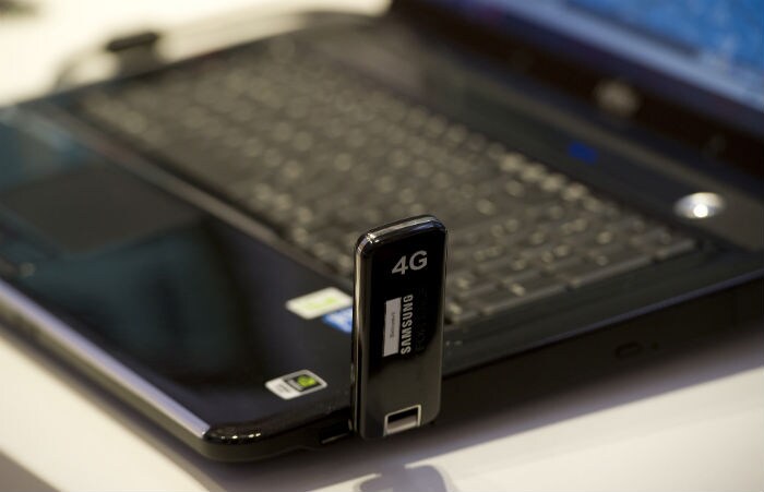 A Samsung 4G LTE network stick offered by Vodafone is pictured at the CeBIT IT fair. The IT industry wowed visitors with head-spinning futuristic gadgets and the latest in 'cloud computing' technology. (Photo: AFP)