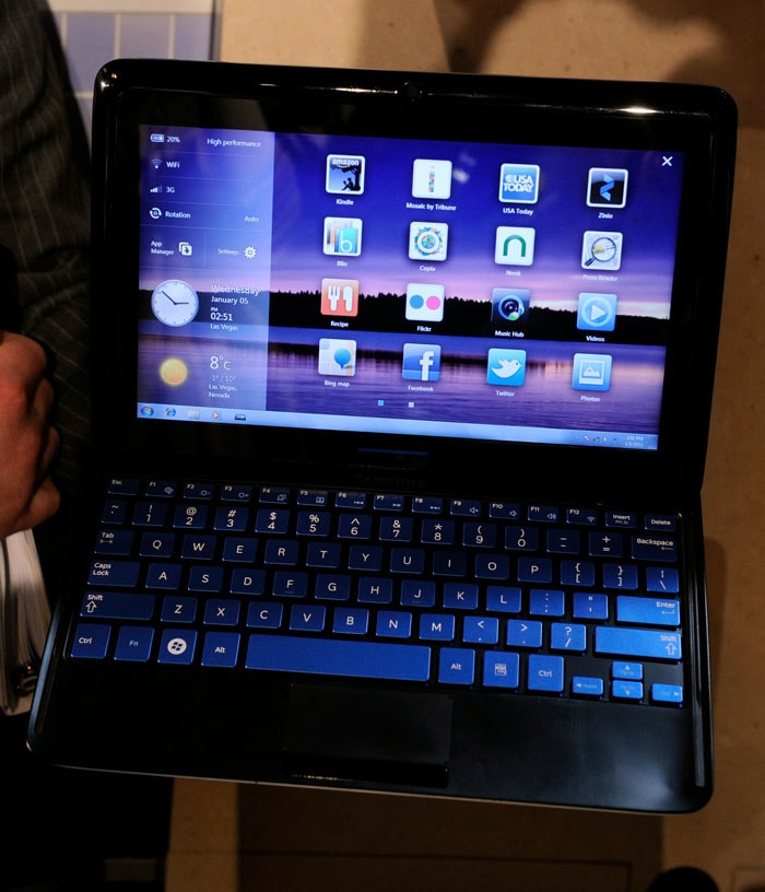 The Samsung 7 Series Sliding PC has a 1.66GHz Intel Oak Trail Processor and has a 1366x768 resolution. The device has a 32GB/64GB SSD option along with 2GB of RAM. The device runs Windows 7.
