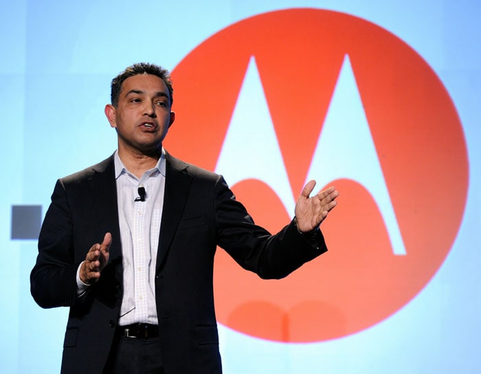 Chairman and CEO of Motorola Mobility Sanjay Jha speaks during a press event at CES 2011.
