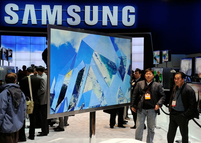 Samsung's prototype D9500 Series 75-inch, full-HD, 3-D LED television is displayed at the CES 2011.