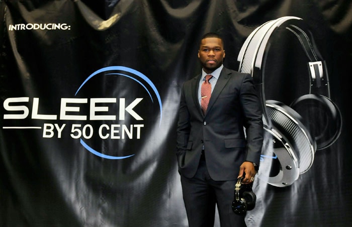 Recording artist 50 Cent appears at a news conference announcing a partnership with Sleek Audio and the development of wireless audio headphones at the CES 2011.