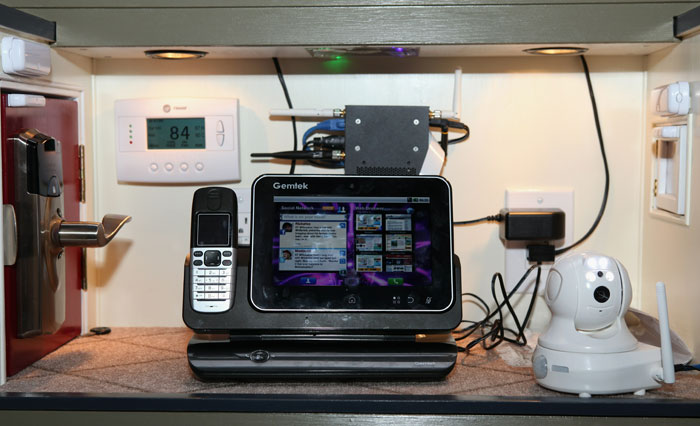 A Gem Tek tablet is shown running home systems in a display at the Intel booth during the CES 2011.