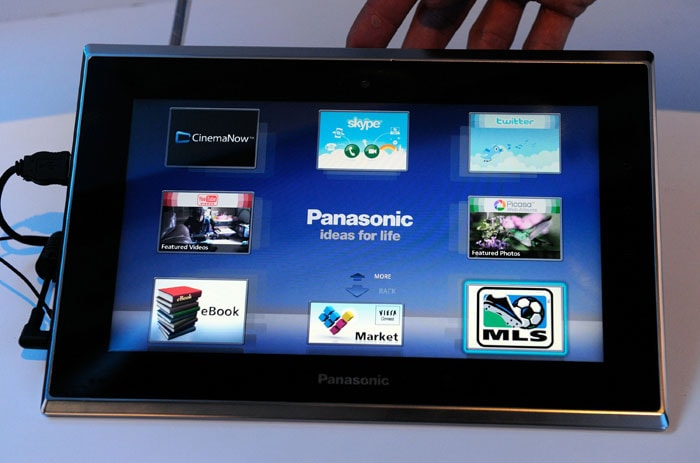 Panasonic's prototype Viera Tablet that runs on Android 2.2 is displayed at the CES 2011. The device works as a companion piece to a Viera television allowing users to move content from the tablet to the TV using Wi-Fi. The tablet features Viera Connect, Panasonic's Internet television service.