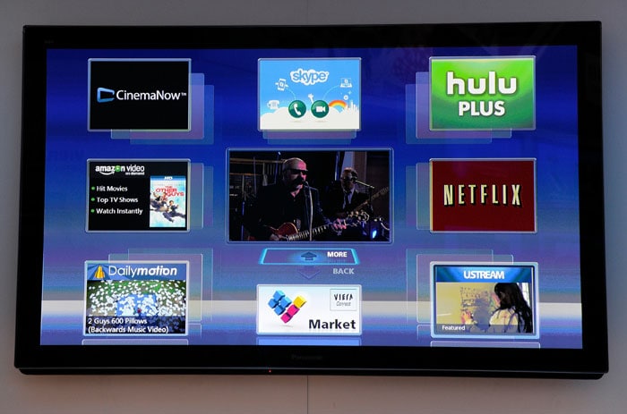 A Panasonic TC-P50VT30 3-D HD television featuring Viera Connect, Panasonic's Internet television service, is displayed at CES 2011.Users can download applications and have access to music, sports, games and social networking on the television.
