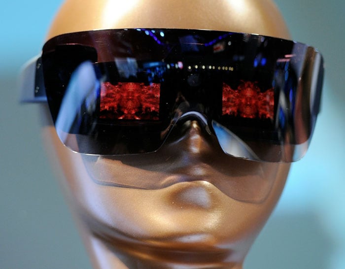 Polaroid GL20 Camera Glasses are seen on a mannequin after they were unveiled by recording artist Lady Gaga at the debut of the Polaroid Grey Label of products Lady Gaga co-designed at the CES 2011. Lady Gaga serves as Polaroid's creative director and also helped introduce an instant digital camera and instant mobile printer.