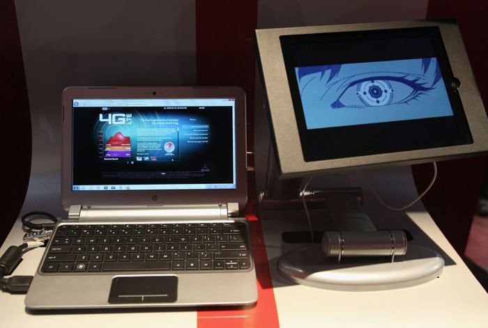 The newly unveiled HP Pavilion 1 laptop with 4G LTE is displayed in the Verizon booth during the CES 2011.