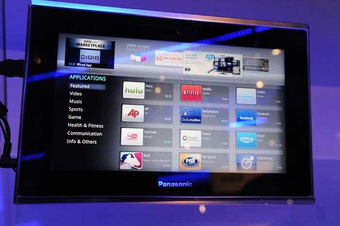 Panasonic's Viera tablet is on display at CES 2011. The Android-based Viera tablet comes in three sizes 4, 7, and 10-inch sizes.  Using Panasonic's Viera Connect service users can download apps and movies, music, sports, games and news and can transfer content between the tablet and TV.