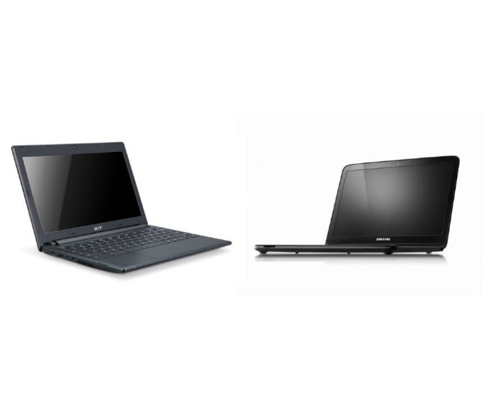 Google announced two Chromebooks, one each by Samsung and Acer. Chromebooks do not have an operating system or internal storage. They rely totally on the Chrome web browser for applications and storage.