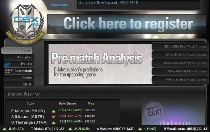 <b>Cricket Stock Exchange:</b> The Cricket Stock Exchange is an interesting cricket fantasy game where participants can trade the shares of real players in a fictional stock market. The market fluctuates on the basis of the players' real-life performance and expert analysis from the Cricket Stock Exchange gurus. <a href=' http://cricketstockexchange.com/ '' "nofollow" style='color: rgb(0, 51, 153);' target='blank'>Play here.</a>