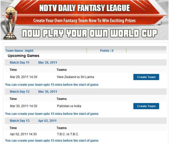 <b>Fantasy League:</b> NDTV Sports has its own fantasy cricket league where participants can create teams for individual matches. Create your team before the match and compete online while the teams compete on the field. <a href=' http://fantasycricket.sports.ndtv.com/rules.aspx '' "nofollow" style='color: rgb(0, 51, 153);' target='blank'>Play here.</a>