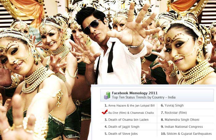 Shah Rukh Khan's superhero magnum opus, RA.One, had become a powerful Internet presence even before opening to full houses on Diwali. The film's own marketing campaign used online sites such as YouTube, and a leaked version of superhit song Chhammak Challo instantly went viral after release. The film disappointed critics, but has gained cyber fame of sorts as the second biggest Indian trend on Facebook.