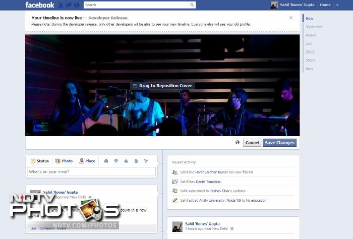 One of the big changes in Timeline is the cover image which sits along side the profile picture. It's like a slide show and changes everyday. (Photo: Sahil Mohan Gupta)