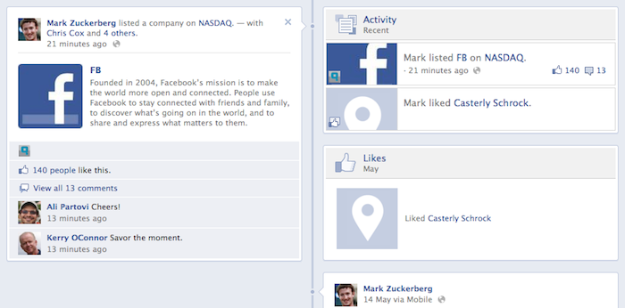 Mark Zuckerberg was quick to update his Facebook page, indicating new found listed status of Facebook.