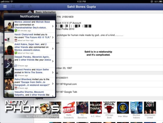 The notifications tab displays all the notifications you have received. Clicking on a notification takes you to the particular update. Its functions similar to the PC Facebook version.