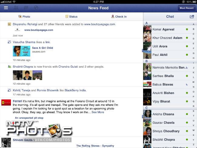 The news feed and the chat window too is similar to the PC Facebook counterpart but it is optimized for the iPad's 9.7-inch display.