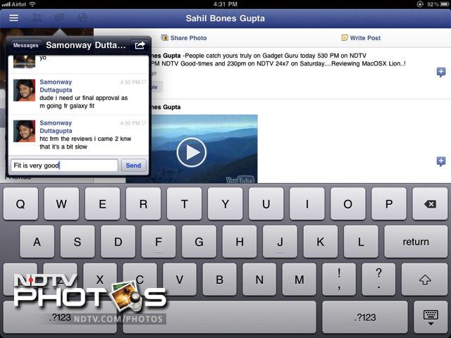 You can respond to messages from the comfort of the home screen of the app. The keyboard is the standard iPad keyboard we all know and love.