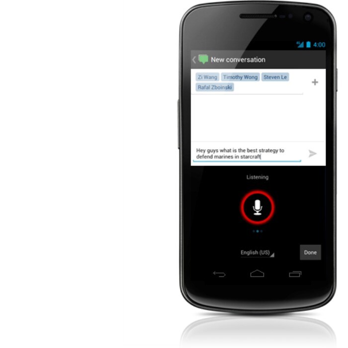 <b>Voice Typing:</b> Google has even enhanced the voice dictation on Ice Cream Sandwich. Now we can watch text instantly appear as we speak with voice input.