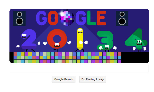 31 December, 2013 - New Year's Eve 2013 <br />
<a href="http://gadgets.ndtv.com/others/news/new-years-eve-2013-inspires-last-google-doodle-of-the-year-465189">Read more</a>