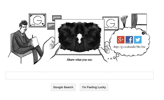 8 November, 2013 - Hermann Rorschach<br />

<a href="http://gadgets.ndtv.com/others/news/hermann-rorschachs-129th-birthday-marked-by-interactive-inkblot-google-doodle-443131">Read more</a>