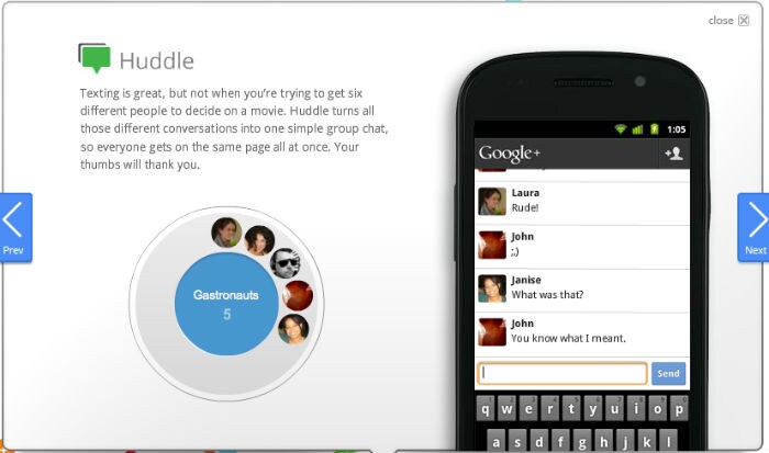 <b>Huddle:</b><br> A Huddle will allow users to chat with a specific set of people at any given time in a feature similar to BlackBerry Messenger groups. Group chats are not supported on Facebook yet.