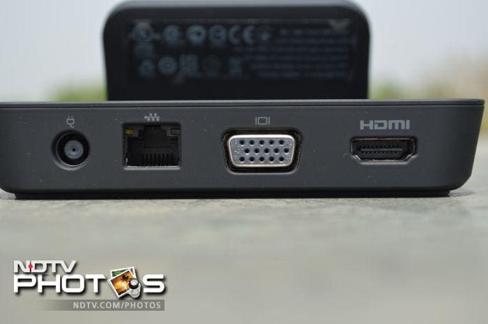 The desktop dock that also features an ethernet port, an HDMI port, a VGA port and a charging point for the adapter.