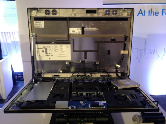 The workstation allows you to add or replace parts by snapping open the chassis.
