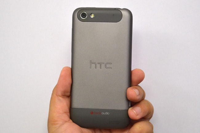 The back of the One V sports the HTC logo engraved into the unibody metallic design of the device.