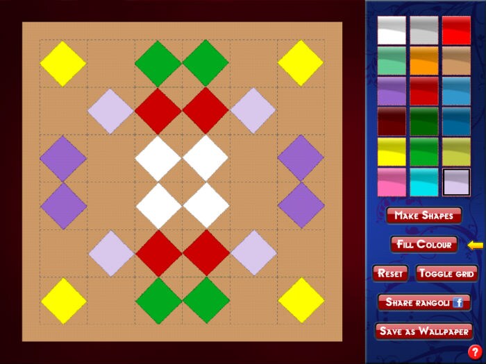 <b>iRangoli</b>- Rangoli is an integral part of Indian tradition, no wonder there is an app that helps you make a rangoli. Designed to cash-on on the Diwali festivities, iRangoli allows you to create a rangoli using an easy to use interface. You can draw various rangoli shapes on pre-defined grid and fill them with one of the 18 colours available. You can then export these patterns as wallpapers or post them on your Facebook page.</br>
Even with all this, the app is not intuitive enough on the iPad interface. In does not have a drag-and-drop interface and it does not give a listing of shapes available. One needs to keep cycling through shapes on the grid before getting to the desired options.
Though, riddled with these issues ? it is still a lot of fun on the iPad.<br><br>
Price: $1.99<br><br>
Available for: Apple iOS.
