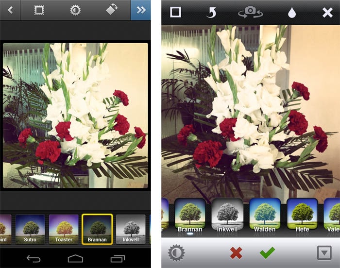 Here we see the use of the Brannan filter in both Android and iOS versions. The image looks brighter in the Android version.