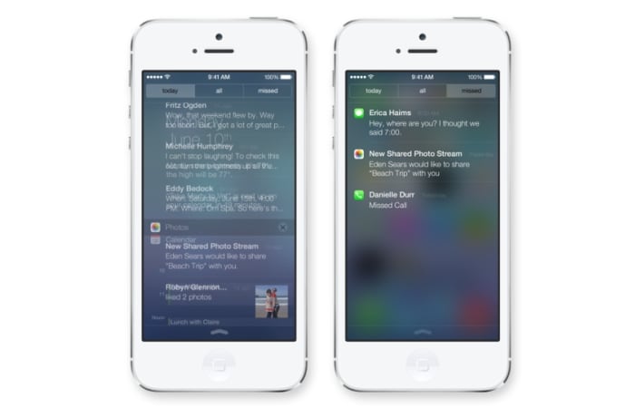 Notification Center lets you know about new mail, missed calls and a new feature called Today gives you a summary of what you need to know about for the day.
You can access Notification Center from any screen, including the Lock screen.