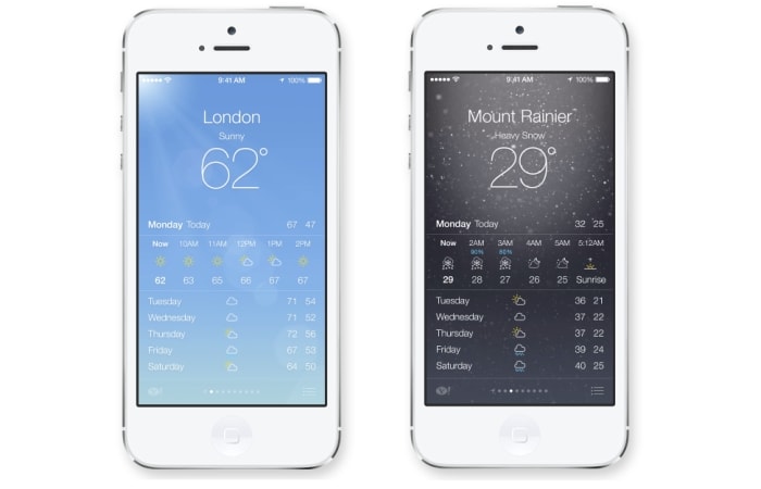 The Weather app is completely redesigned to include new animations and an overview mode that lets you see the time and weather in multiple cities at the same time.