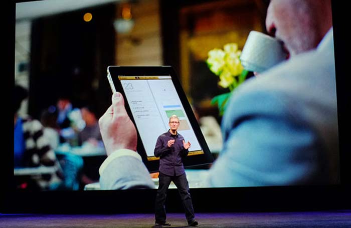 Apple CEO Tim Cook delivers the keynote speech.