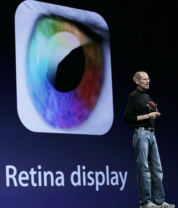 Getting warmed up, the Apple CEO then announced the second major enhancement - Retina Display.<br><br>The new "Retina display"--so named because it surpasses the number of pixels the human retina can process--also greatly improves the sharpness, clarity, and visible detail of images.<br><br> "There has never been a display like this on a phone," Jobs said. iPhone 4 would have a 3.5 inch display, but with 4x more pixels than the iPhone 3GS and a 800:1 contrast ratio. (Photo: AFP)