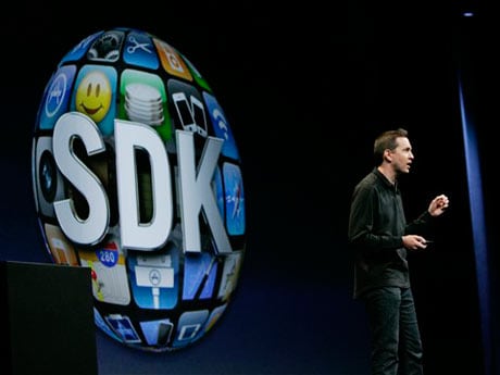 Scott Forstall, of iPhone Software, talks about the &quot;Software Developers Kit&quot;, at the Apple Worldwide Developers Conference in San Francisco, Monday, June 8, 2009.