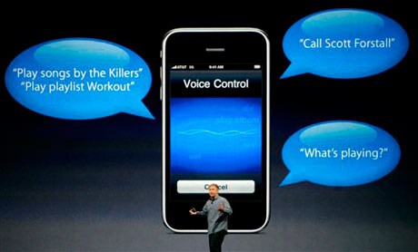 Philip Schiller, Apple Senior Vice President for Worldwide Product Marketing, speaks about the voice control features on the new iPhone 3GS at an Apple Worldwide Developers Conference in San Francisco, Monday, June 8, 2009.