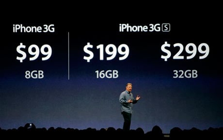 Philip Schiller, Apple Senior Vice President for Worldwide Product Marketing, speaks about prices for new iPhones at an Apple Worldwide Developers Conference in San Francisco, Monday, June 8, 2009.