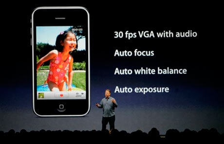 Philip Schiller, Apple Senior Vice President for Worldwide Product Marketing, speaks about the video features on the new iPhone 3GS at an Apple Worldwide Developers Conference in San Francisco, Monday, June 8, 2009.