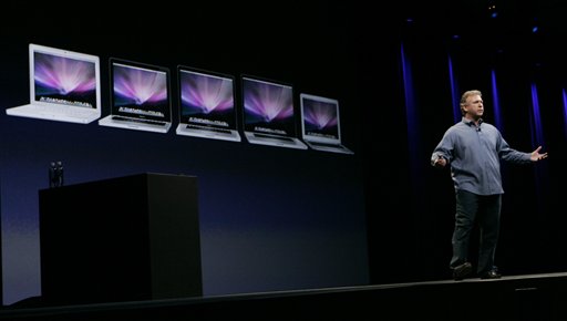 Philip Schiller, Apple's senior vice president of Worldwide Product Marketing, talks about the updated Apple laptops at the Apple Worldwide Developers Conference in San Francisco, Monday, June 8, 2009.
