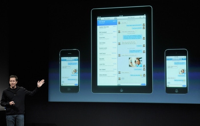 Apple's Senior Vice President of iOS Scott Forstall speaks at the event introducing the new and talks about the new iOS5 OS. (Photo: AFP)