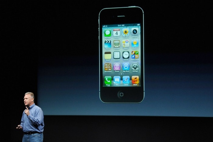 SVP of Worldwide product marketing Phil Schiller introduces the new iPhone 4S. (Photo: AFP)