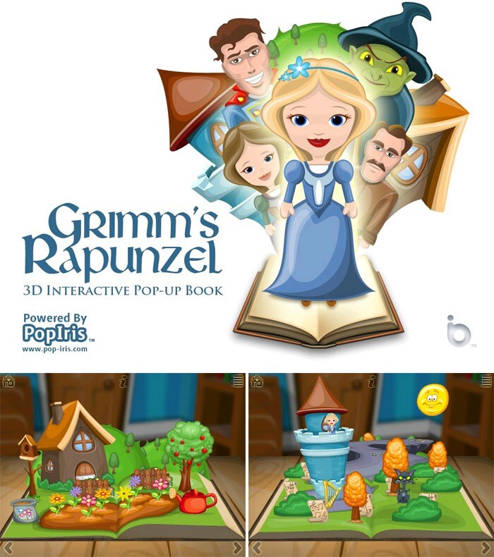 <b>Grimm's Rapunzel ? 3D Interactive Pop-up Book</b>: Finally, a fairy tale in 3D! Grimm's Rapunzel is an interactive storybook and is a combination of 2D and 3D. Every page of this storybook is a pop-up design. <b>Price</b>: $3.99 for the iPad