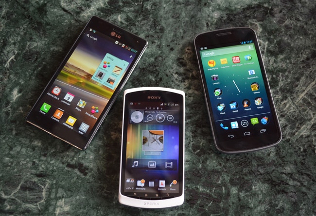 LG Optimus 4X HD with Sony's Xperia neo L and Galaxy  Nexus.