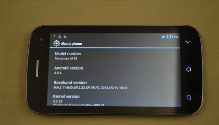 The device runs Android 4.0 ? Ice Cream Sandwich.