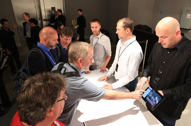 People getting a hands on experience of the Microsoft Surface post the event.