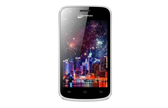 <a href="http://gadgets.ndtv.com/micromax-a34-963">Micromax A34</a> features a 3.95-inch HVGA display with a resolution of 320x480 pixels.<br /> 
<a href="http://gadgets.ndtv.com/mobiles/news/micromax-a34-with-android-23-now-available-for-rs-4399-401518">Read more</a>