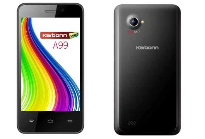 <a href="http://gadgets.ndtv.com/karbonn-a99-1079">Karbonn A99</a> features a 4-inch display and comes with a 5-megapixel rear camera.<br /> 




<a href="http://gadgets.ndtv.com/mobiles/news/karbonn-a16-and-karbonn-a99-budget-android-smartphones-available-online-431029">Read more</a>