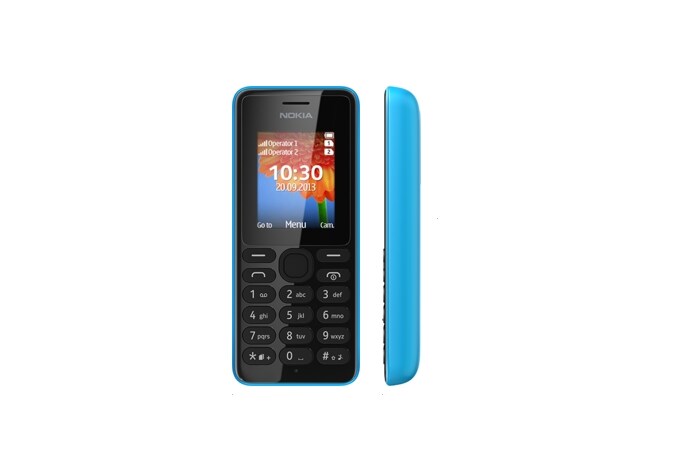 <a href="http://gadgets.ndtv.com/nokia-108-dual-sim-1036">Nokia 108 Dual-SIM</a> comes with dual-SIM (GSM+GSM) and dual standby support.<br />

<a href="http://gadgets.ndtv.com/mobiles/news/nokia-107-and-nokia-108-dual-sim-feature-phones-officially-available-in-india-430582">Read more</a>