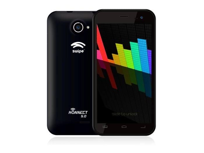 <a href="http://gadgets.ndtv.com/swipe-konnect-5-0-1676">Swipe Konnect 5.0</a> features a 1.3GHz quad-core processor (unknown chipset) clubbed with 1GB of RAM.

<br />

<a href="http://gadgets.ndtv.com/mobiles/news/swipe-konnect-50-with-5-inch-display-quad-core-processor-launched-at-rs-8999-538921"> Read more </a>